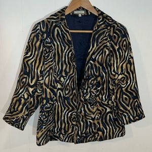 Laura Max Blazer Jacket Quilted Animal Print 3/4 Sleeve V Neck Size Large